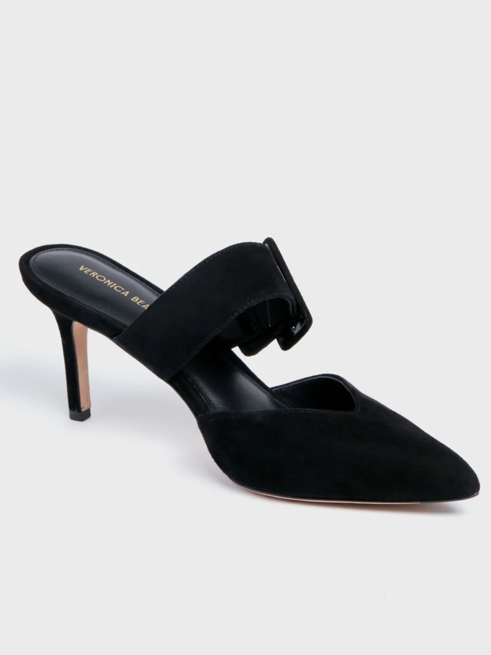 Veronica Beard Linley Heels - Black Heeled Mules with Strap